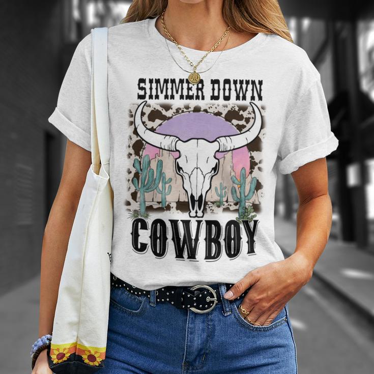 Simmer Down Cowboy Western Style Gift Unisex T-Shirt Gifts for Her