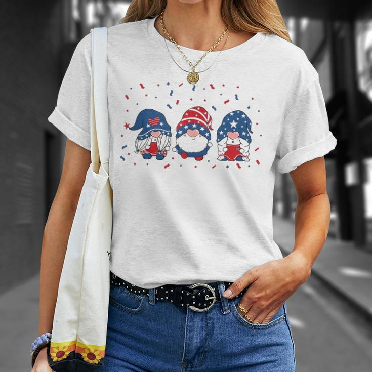 Three Gnomes Celebrating Independence Usa Day 4Th Of July Unisex T-Shirt Gifts for Her