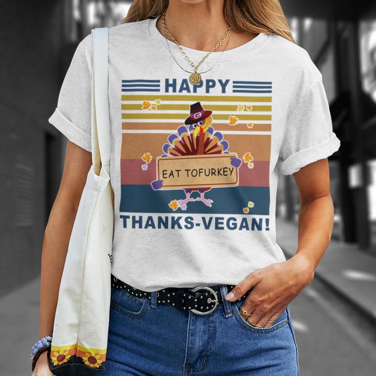 Turkey Happy Thanks Vegan Turkey Vintage Retro Unisex T-Shirt Gifts for Her