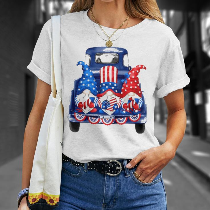 Usa Patriotic Gnomes With American Flag Hats Riding Truck Unisex T-Shirt Gifts for Her
