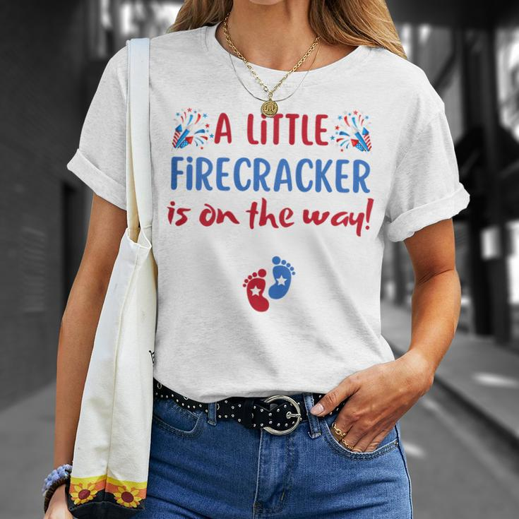 Womens 4Th Of July Pregnancy A Little Firecracker Is On The Way Unisex T-Shirt Gifts for Her
