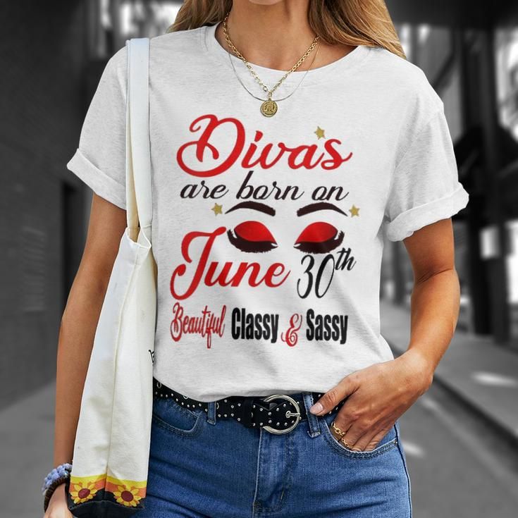 Womens Divas Are Born On June 30Th Cancer Girl Astrology June Queen V Neck Unisex T-Shirt Gifts for Her