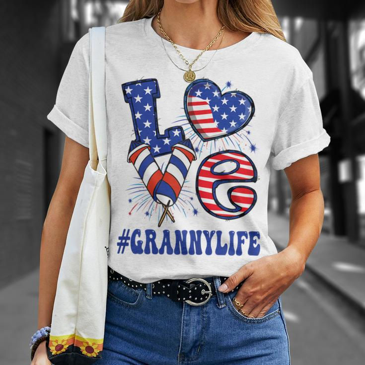 Womens Granny Love Usa Flag Grandma 4Th Of July Family Matching Unisex T-Shirt Gifts for Her