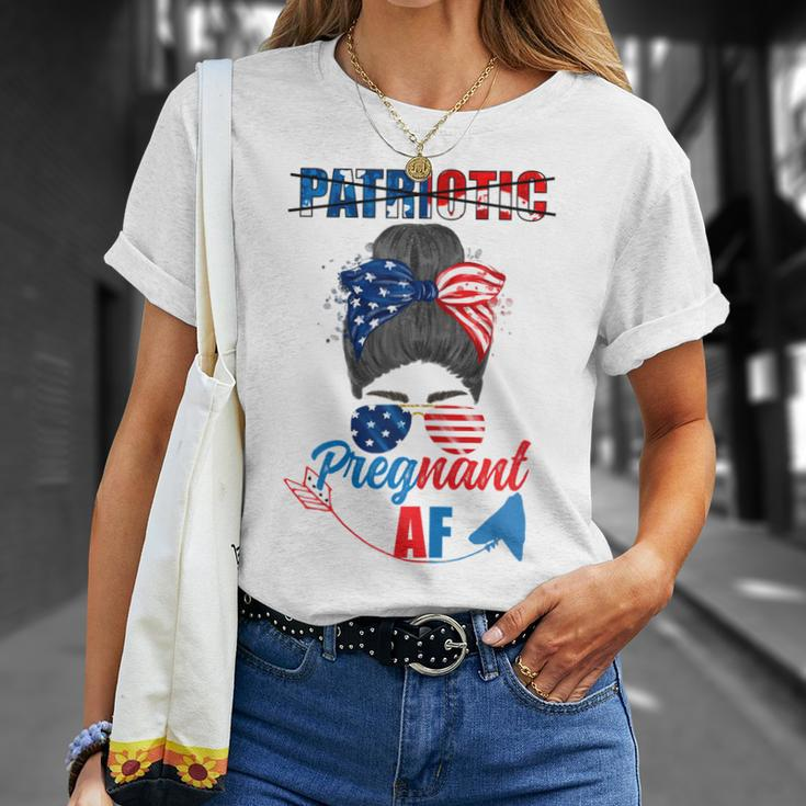 Womens Patriotic Pregnant Af Baby Reveal 4Th Of July Pregnancy V2 Unisex T-Shirt Gifts for Her
