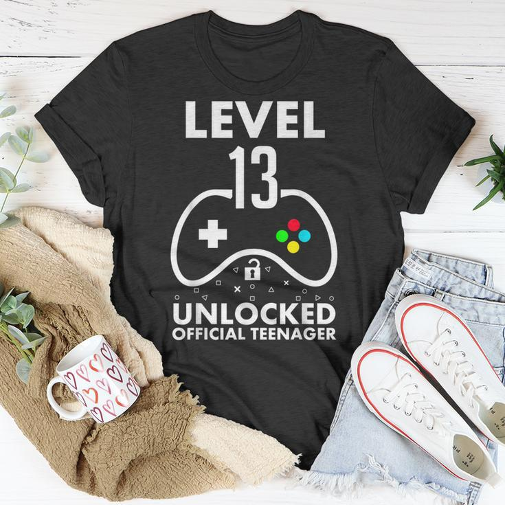 13Th Birthday Level 13 Unlocked Video Gamer Birthday Unisex T-Shirt Funny Gifts