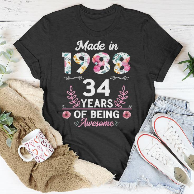 34 Years Old Gifts 34Th Birthday Born In 1988 Women Girls Unisex T-Shirt Unique Gifts