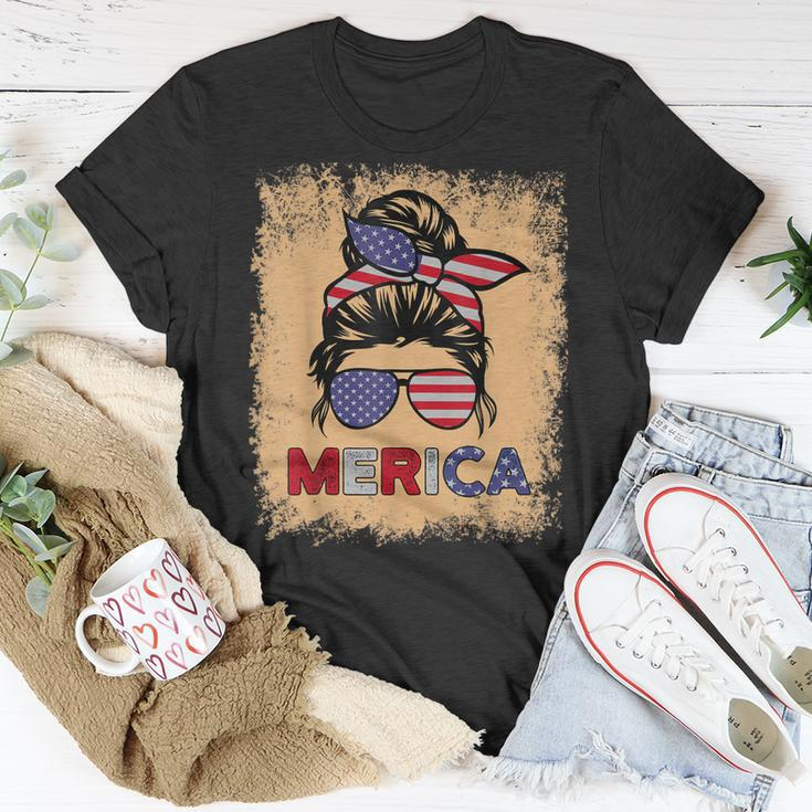 4Th Of July Merica Sunglasses Classy Mom Life Messy Bun Unisex T-Shirt Funny Gifts
