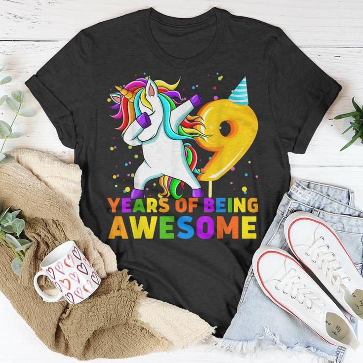 9 Years Old Unicorn Dabbing 9Th Birthday Unicorn Party Unisex T-Shirt Funny Gifts