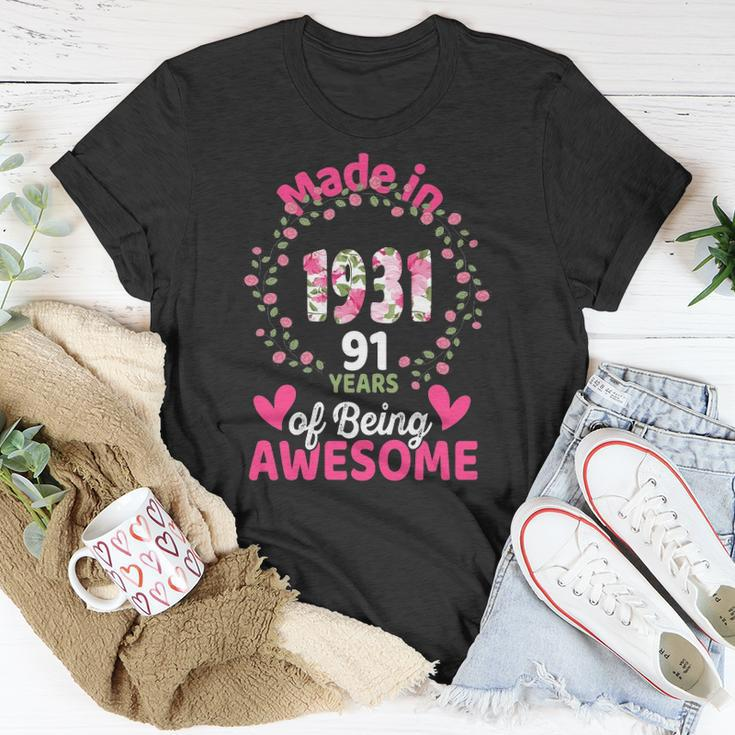91 Years Old 91St Birthday Born In 1931 Women Girls Floral Unisex T-Shirt Unique Gifts