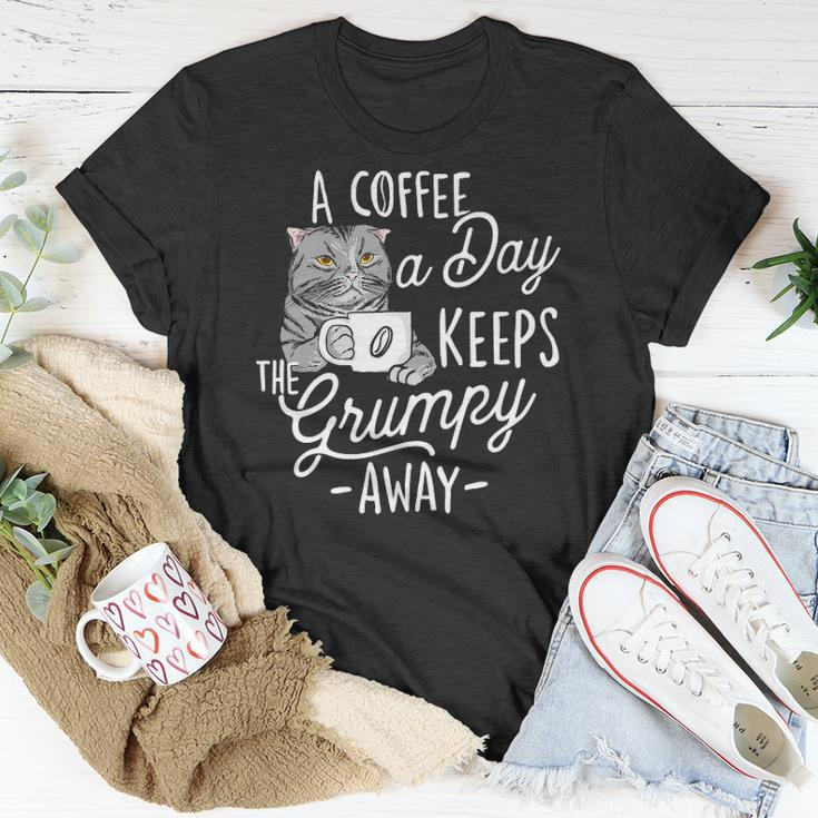 A Coffee A Day Keeps The Grumpy Away - Coffee Lover Caffeine Unisex T-Shirt Unique Gifts
