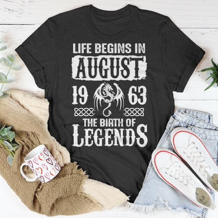 August 1963 Birthday Life Begins In August 1963 T-Shirt Funny Gifts