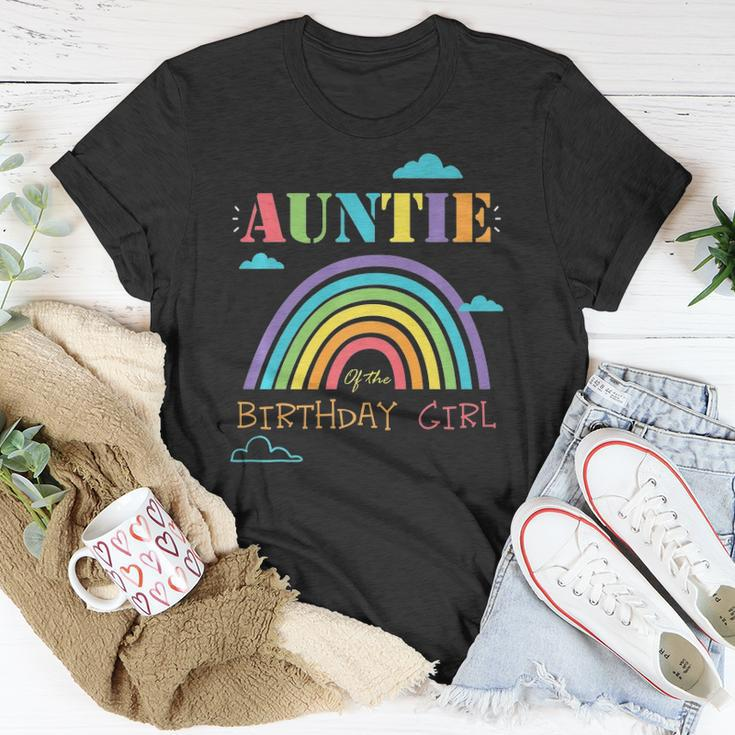Auntie Of The Birthday Girl Rainbow Theme Matching Family Unisex T-Shirt Unique Gifts