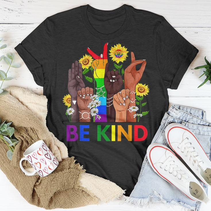 Be Kind Sign Language Hand Talking Lgbtq Flag Gay Pride Unisex T-Shirt Unique Gifts