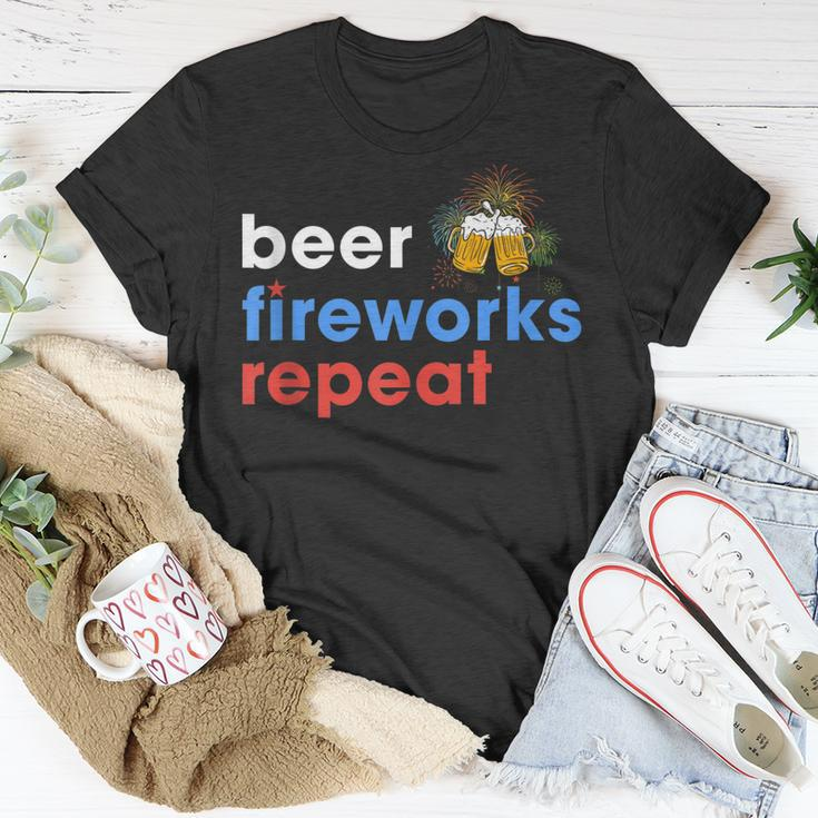 Beer Fireworks Repeat Funny 4Th Of July Beer Lovers Gifts Unisex T-Shirt Funny Gifts