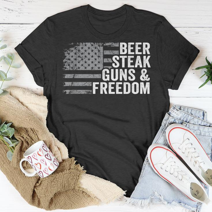 Beer Steak Guns & Freedom - 4Th July Usa Flag Drinking Bbq Unisex T-Shirt Funny Gifts