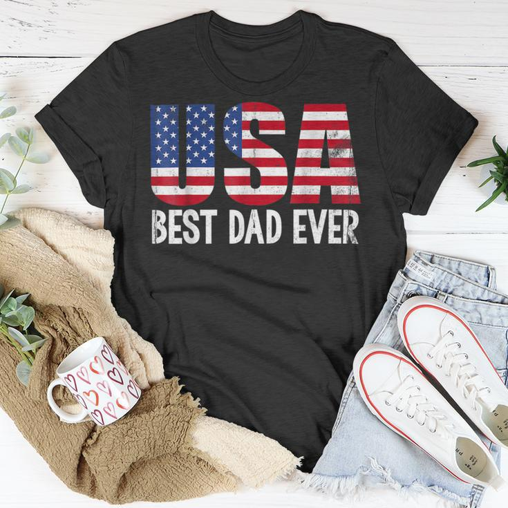 Best Dad Ever With Us American Flag Awesome Dads Family Unisex T-Shirt Unique Gifts