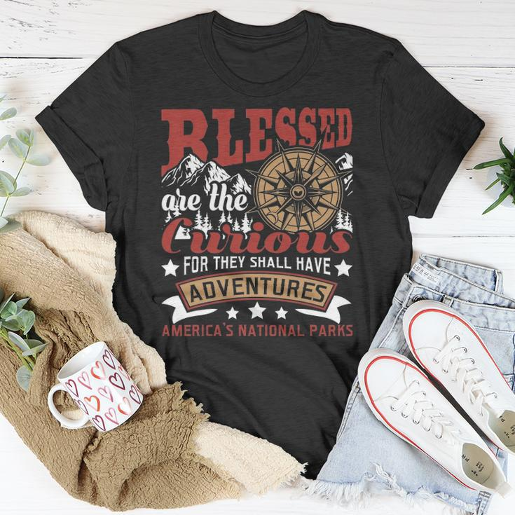 Blessed Are The Curious - Us National Parks Hiking & Camping Unisex T-Shirt Unique Gifts