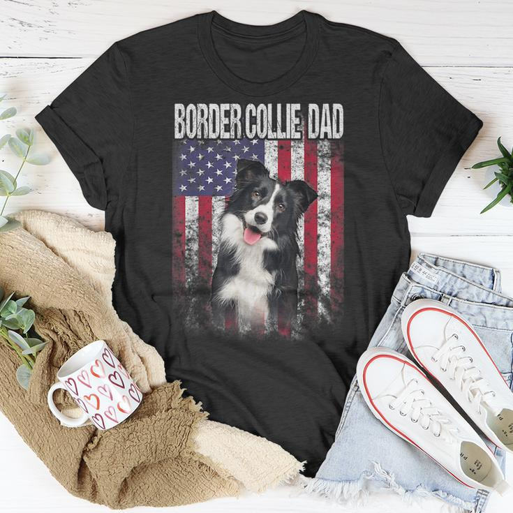 Border Collie Dad With Proud American Flag Dog Lover T-shirt Personalized Gifts