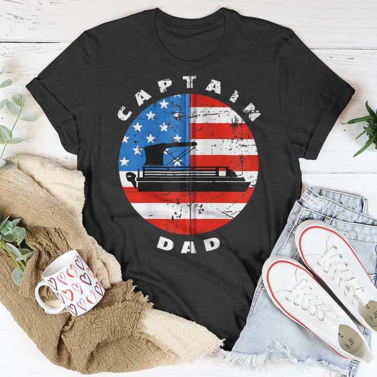 Captain Dad Pontoon Boat Retro Us Flag 4Th Of July Boating Zip Unisex T-Shirt Funny Gifts