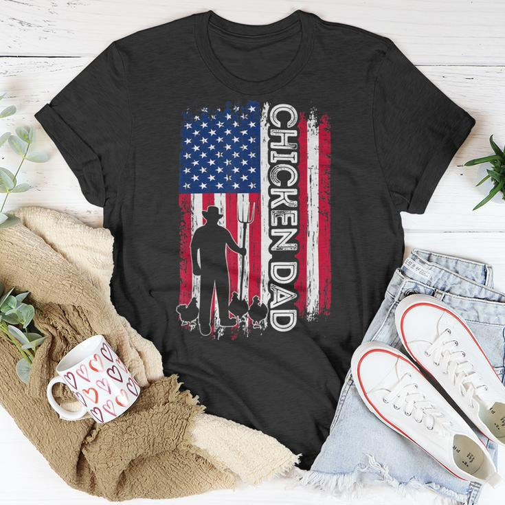 Chicken Chicken Chicken Dad American Flag Poultry Farmer Dad Fathers Day Unisex T-Shirt Unique Gifts