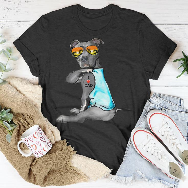 Dog Pitbull I Love Dad Tattoo Glasses Fathers Day T-shirt Personalized Gifts
