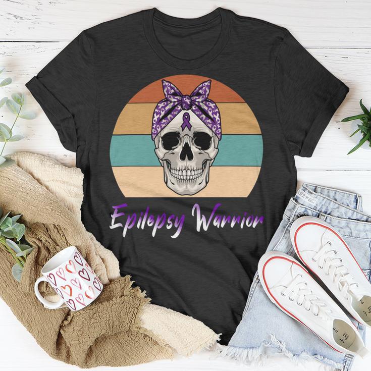 Epilepsy Warrior Skull Women Vintage Purple Ribbon Epilepsy Epilepsy Awareness V2 Unisex T-Shirt Funny Gifts