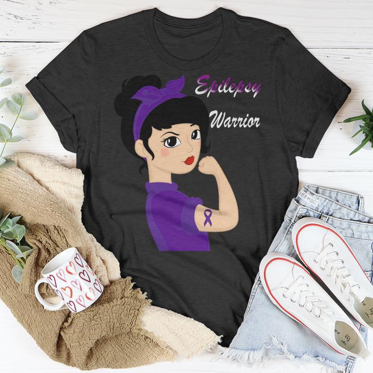 Epilepsy Warrior Strong Women Purple Ribbon Epilepsy Epilepsy Awareness V2 Unisex T-Shirt Funny Gifts