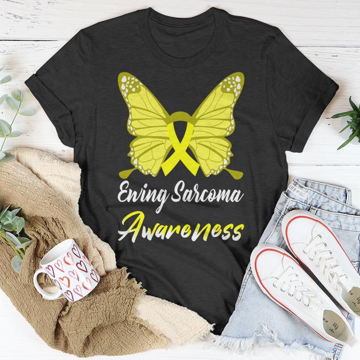 Ewings Sarcoma Awareness Butterfly Yellow Ribbon Ewings Sarcoma Ewings Sarcoma Awareness Unisex T-Shirt Funny Gifts