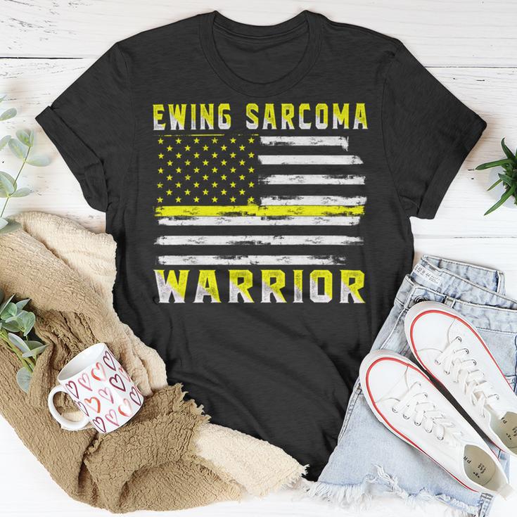 Ewings Sarcoma Warrior Usa Flag United States Flag Yellow Ribbon Ewings Sarcoma Ewings Sarcoma Awareness Unisex T-Shirt Funny Gifts