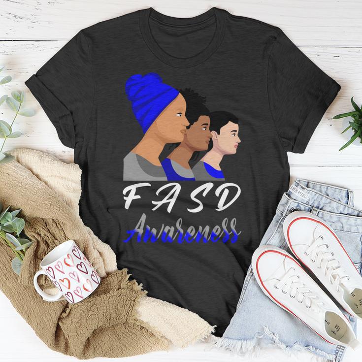 Fasd Awareness Blue And Grey Women Fetal Alcohol Spectrum Disorder Fetal Alcohol Spectrum Disorder Awareness Unisex T-Shirt Funny Gifts