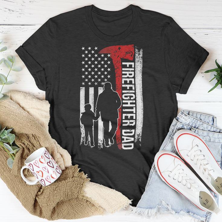 Father Grandpa Day Firefighter Dad America Flag For Hero 375 Family Dad Unisex T-Shirt Unique Gifts