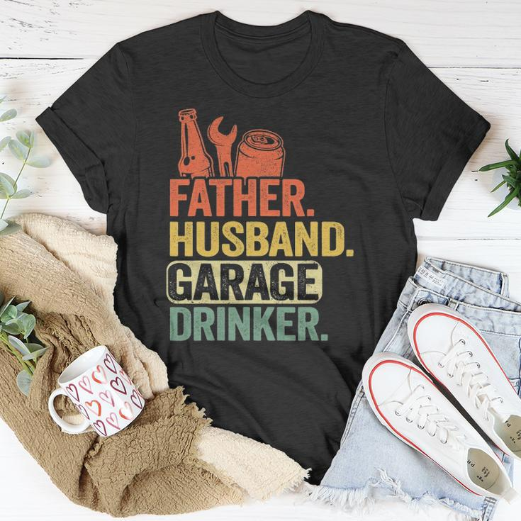 Father Husband Garage Drinker Vintage Mechanic Dad Handyman Unisex T-Shirt Unique Gifts