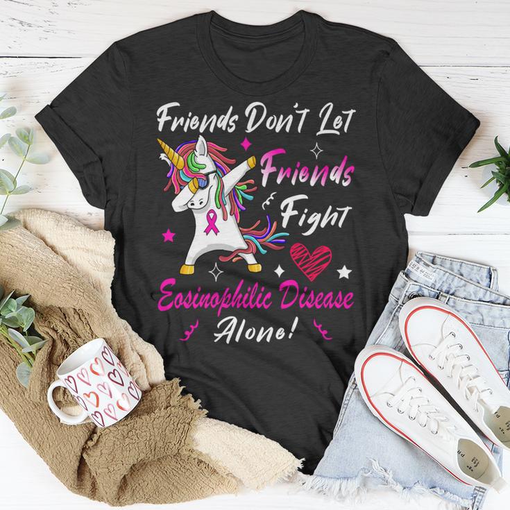 Friends Dont Let Friends Fight Eosinophilic Disease Alone Pink Ribbon Eosinophilic Disease Eosinophilic Disease Awareness Unisex T-Shirt Funny Gifts