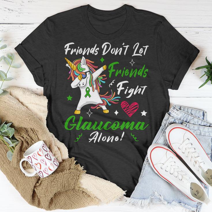 Friends Dont Let Friends Fight Glaucoma Alone Unicorn Green Ribbon Glaucoma Glaucoma Awareness Unisex T-Shirt Funny Gifts