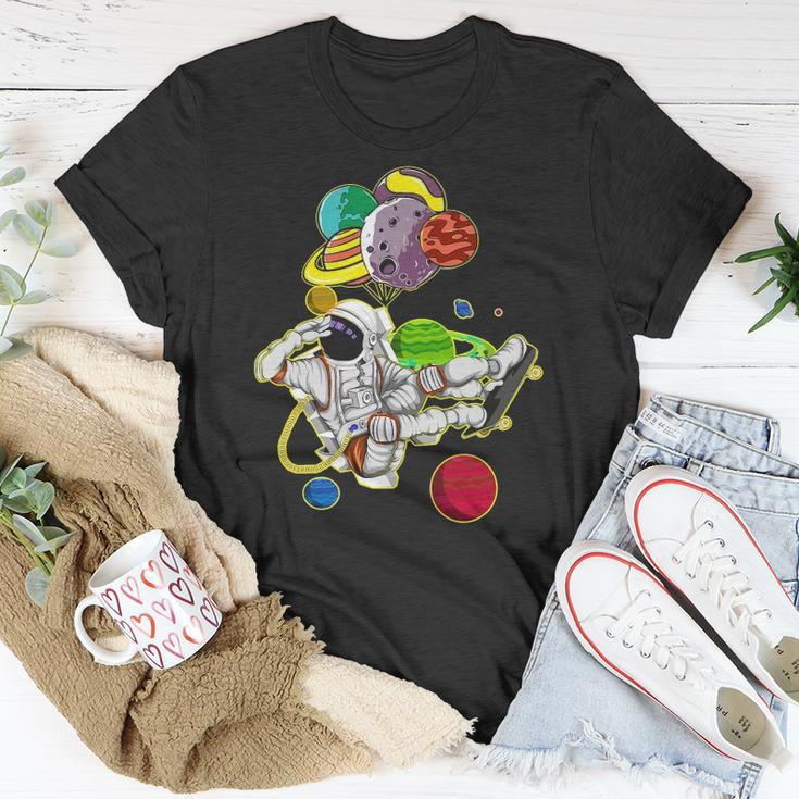 Funny Astronaut Space Travel Planets Skateboarding Science Unisex T-Shirt Unique Gifts
