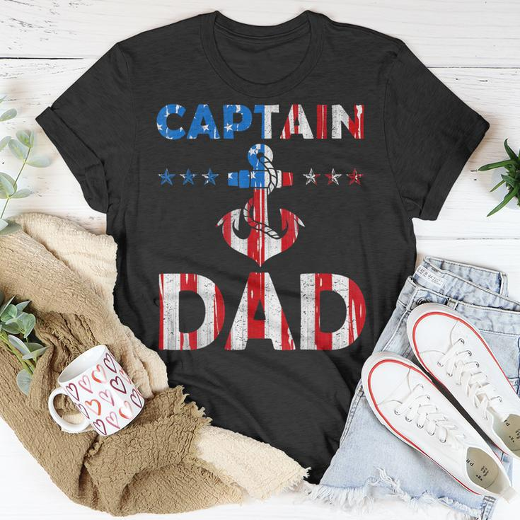 Funny Captain Dad Boat Owner American Flag 4Th Of July Unisex T-Shirt Funny Gifts