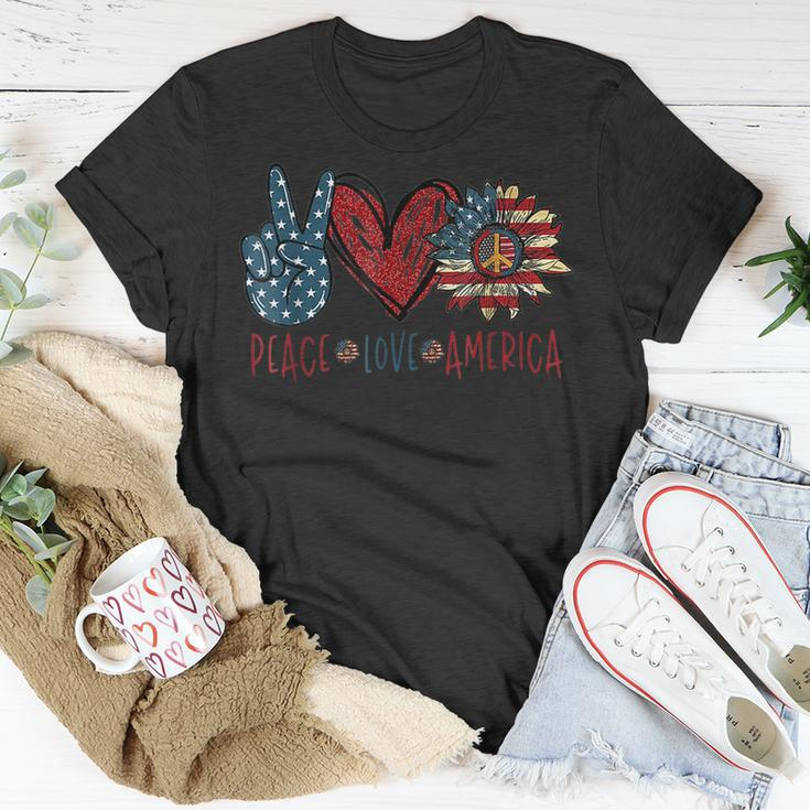 Funny Peace Love America Sunflower Hippie 4Th Of July Unisex T-Shirt Funny Gifts