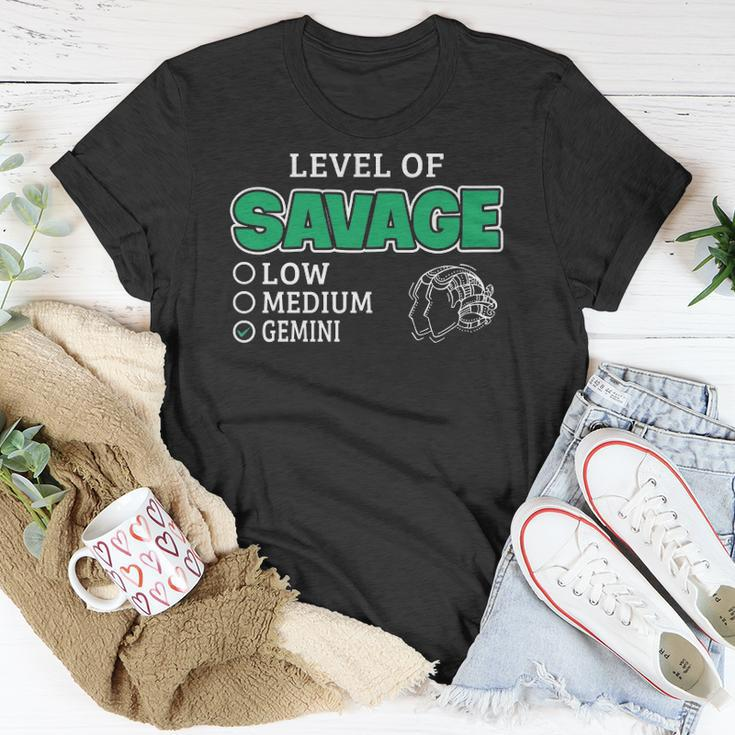Gemini Zodiac Sign Level Of Savage Funny Quote Unisex T-Shirt Unique Gifts