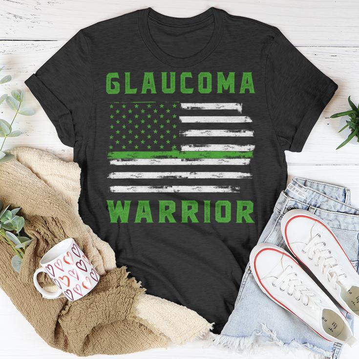 Glaucoma Warrior Usa Flag United States Flag Green Ribbon Glaucoma Glaucoma Awareness Unisex T-Shirt Funny Gifts