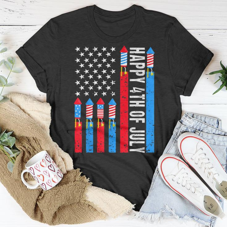 Happy 4Th Of July American Flag Fireworks Patriotic Outfits Unisex T-Shirt Unique Gifts