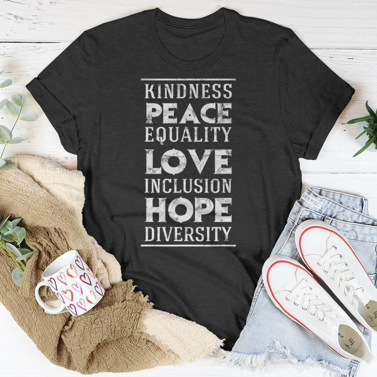 Human Kindness Peace Equality Love Inclusion Diversity Unisex T-Shirt Unique Gifts