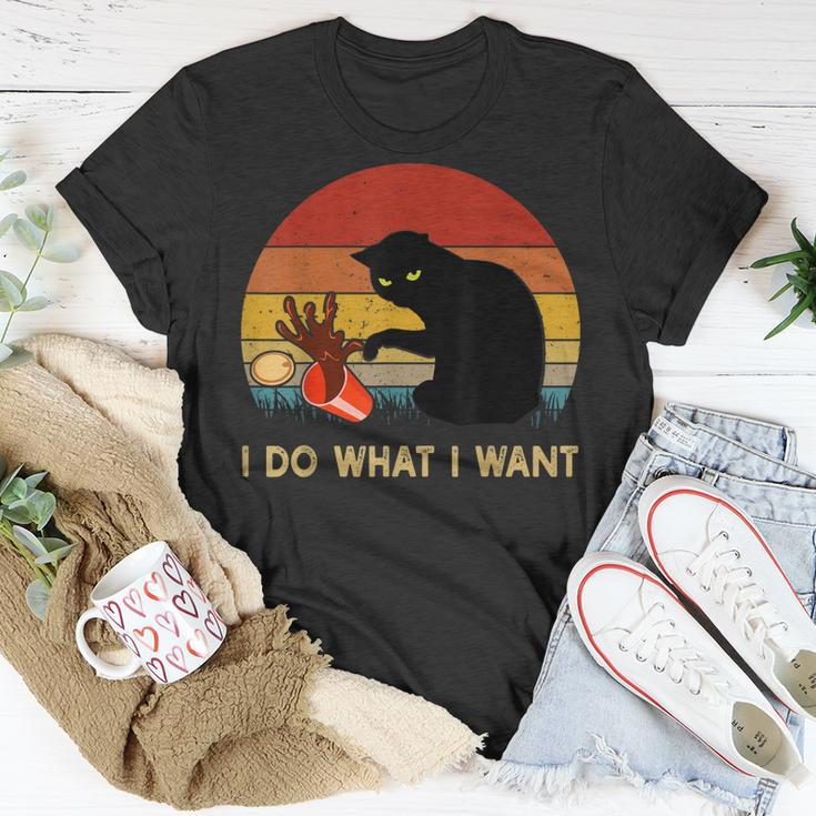 I Do What I Want Funny Black Cat Gifts For Women Men Vintage Unisex T-Shirt Unique Gifts