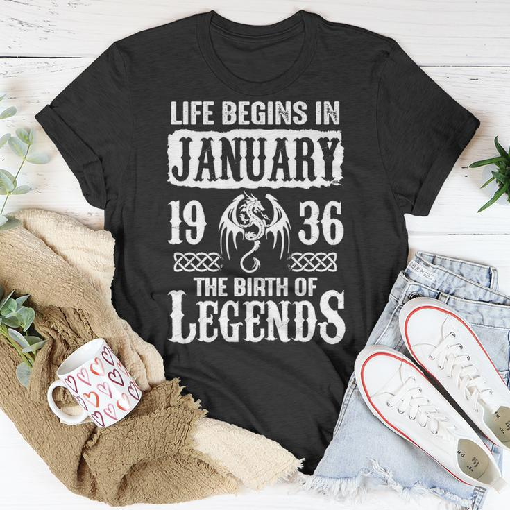 January 1936 Birthday Life Begins In January 1936 T-Shirt Funny Gifts