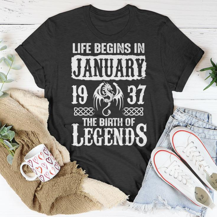 January 1937 Birthday Life Begins In January 1937 T-Shirt Funny Gifts