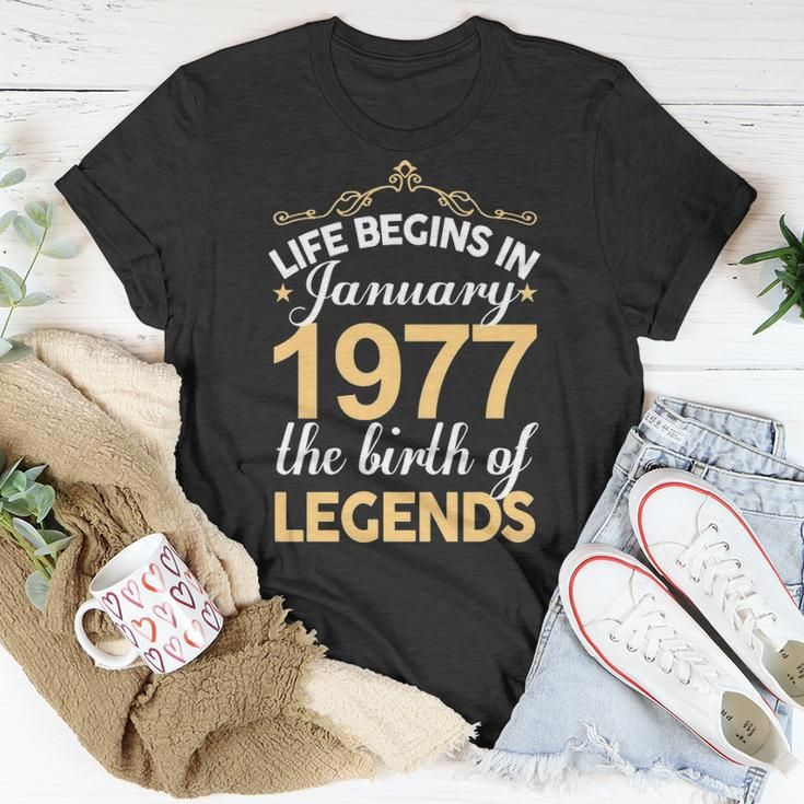 January 1977 Birthday Life Begins In January 1977 V2 T-Shirt Funny Gifts