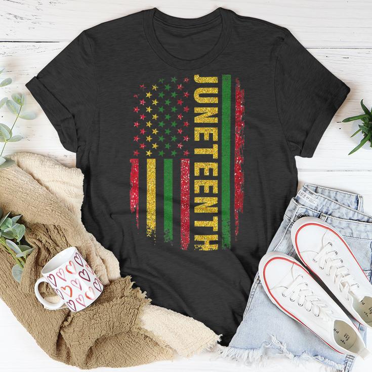 Juneteenth Us Flag Black King Melanin Dad Men Fathers Day Unisex T-Shirt Funny Gifts