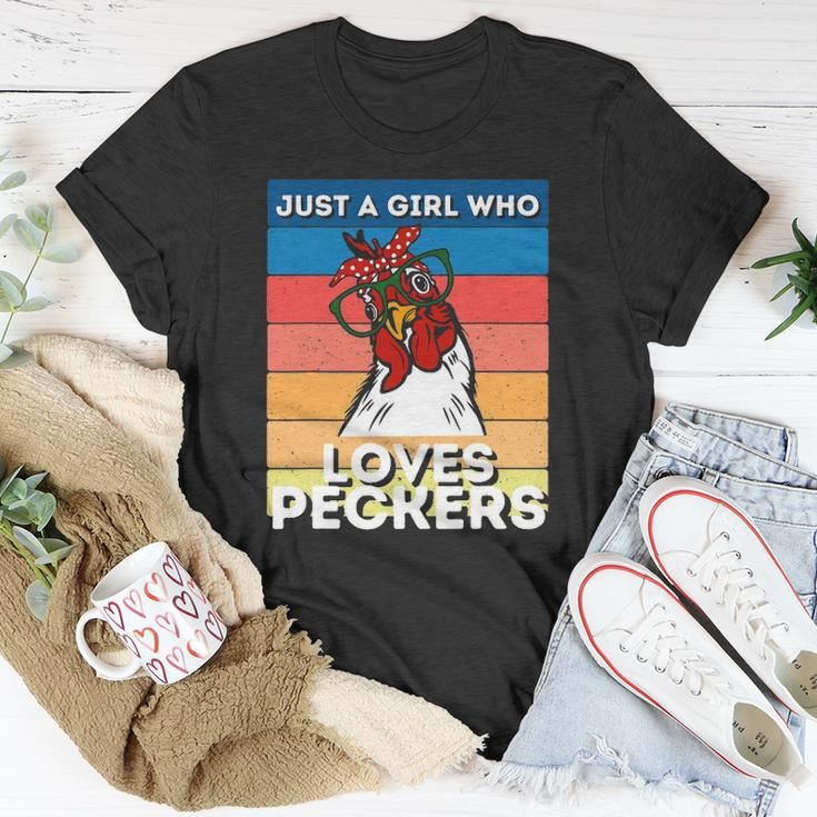 Just A Girl That Loves Peckers Funny Chicken Woman Tee Unisex T-Shirt Unique Gifts
