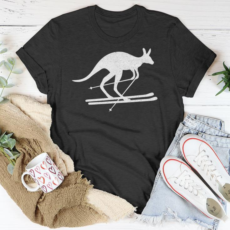 Kangaroo Skiing Fun Winter Sports Australia Travel Gift Unisex T-Shirt Unique Gifts