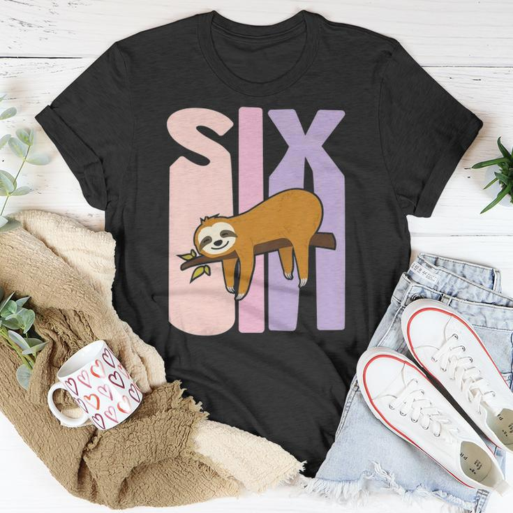 Kids 6 Years Old Cute Sloth Birthday Girl 6Th B-Day Unisex T-Shirt Unique Gifts