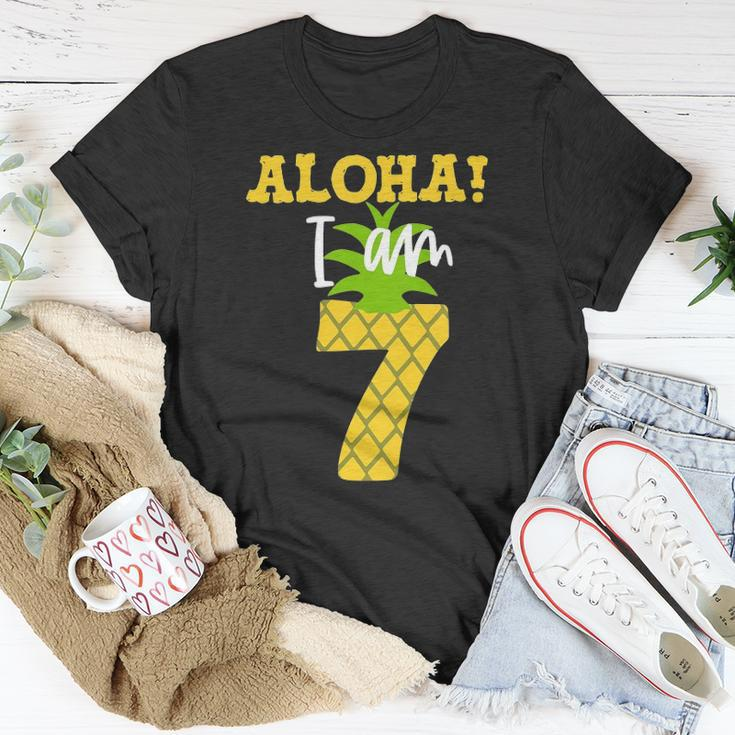 Kids Kids Aloha I Am 7 Luau Pineapple Birthday Party Unisex T-Shirt Unique Gifts